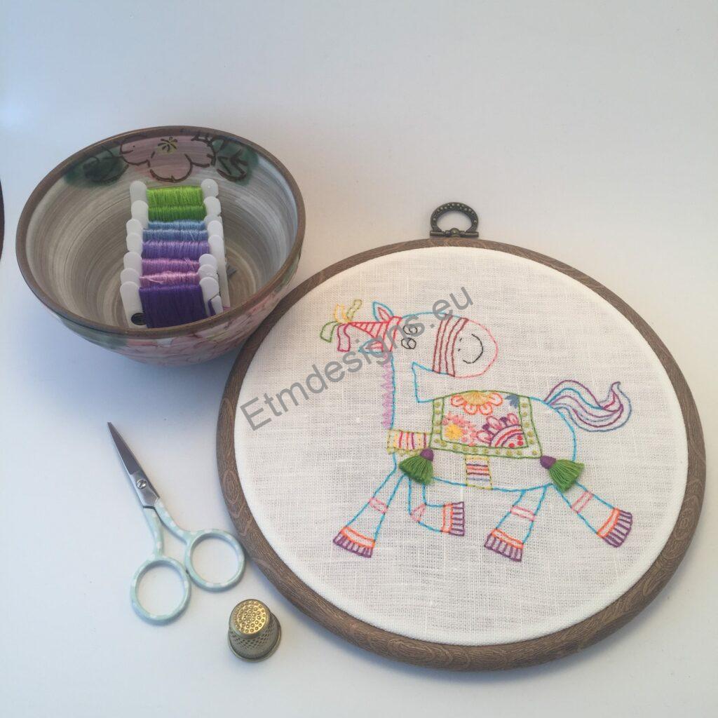 Hoop art - hand embroidered pictures 14 Happy horse hand embroidered picture in a hoop for nursery decor