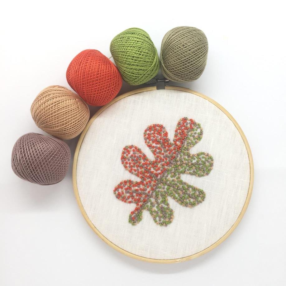 Hoop art - hand embroidered pictures 12 Autumn leaves Oak hand embroidery in a hoop with pearl cotton
