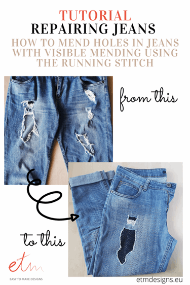Tutorial. Repairing jeans with visible mending PIN