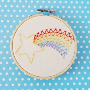 Sun, Moon, and the Stars - Colorful hand embroidery patterns for beginners 14 Embroidered art in a hoop