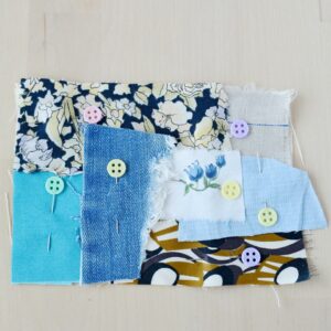 Embroidered zipper pouch tutorial 5 Assemble fabric scraps for zipper pouch