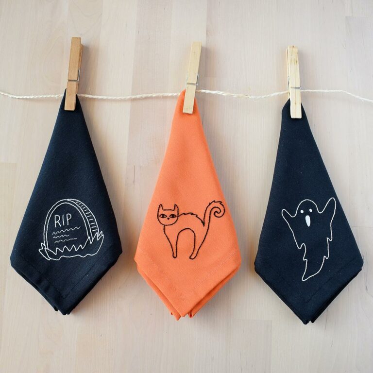 How can we make Halloween more sustainable? 6 Halloween hand embroidery pdf patterns - tombstone, cat and a ghost